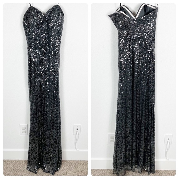La Femme Silver Sequin Strapless Maxi Prom Dress 4 16546 - Picture 2 of 14